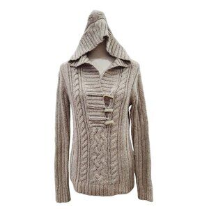 Old Navy Cotton And Wool Blend Cable Knit Hooded Sweater Size‎ M Button Details